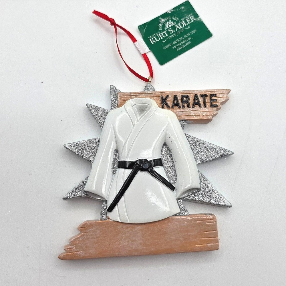 Kurt Adler Karate Gi Uniform White Silver Glitter Christmas Ornament New